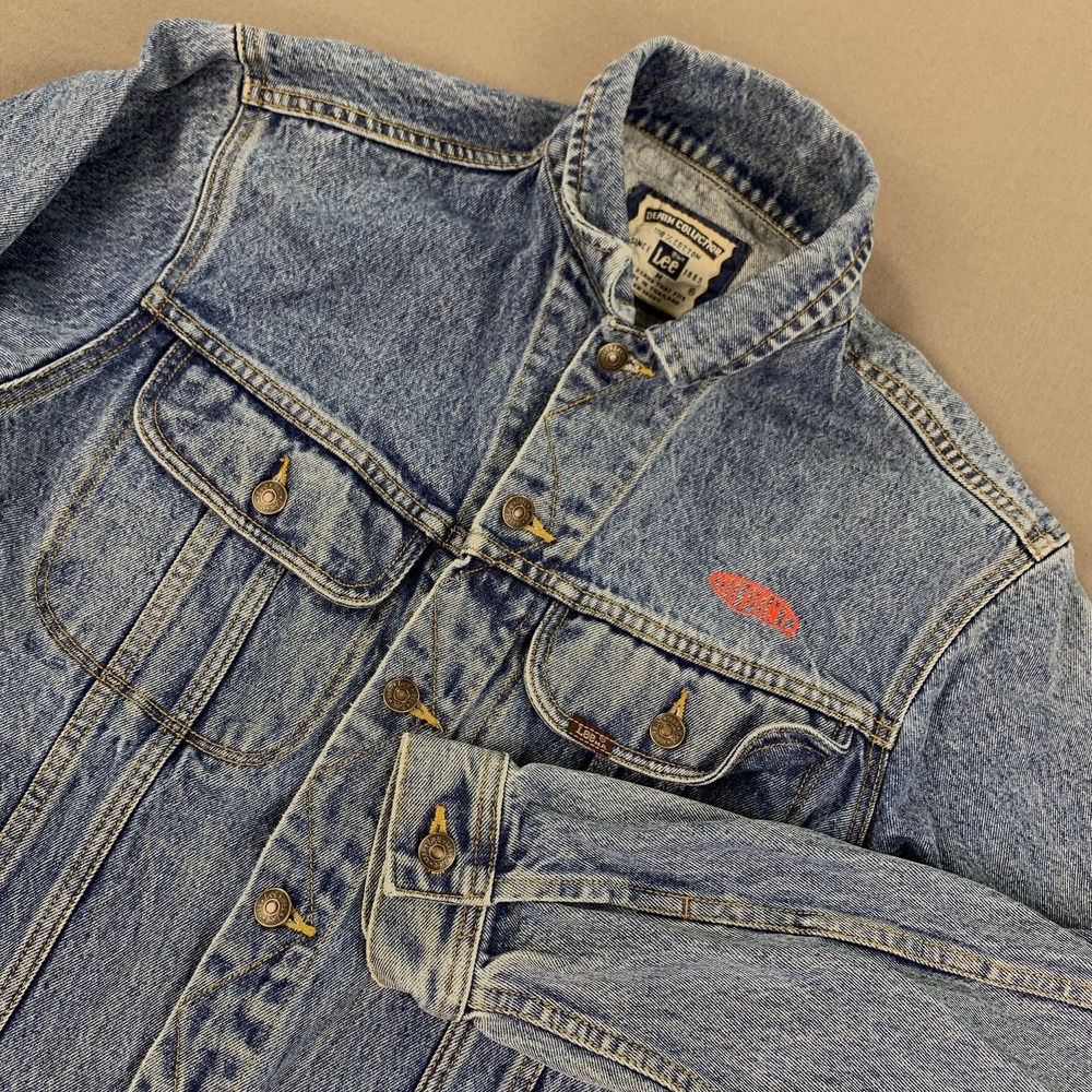 VTG Lee Jacket Mens MD Blue Denim Trucker DuPont Logo Cotton 00s Y2K Washed Fade